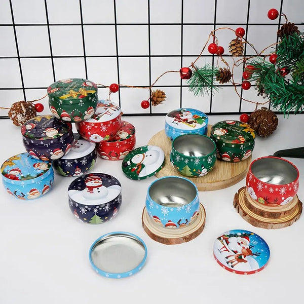 Christmas Candle Round Tin Box Set of 12– Perfect for Candy, Party Decor, or DIY Handmade Candles – Metal Container with Lid (2.2oz)