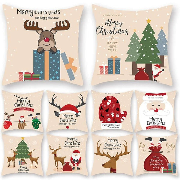 Christmas Cushion Cover – Festive Santa & Elk Design for Holiday Decor & Perfect New Year Gift