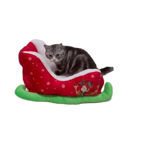 Christmas Sleigh Pet Bed – Warm Cloud Nest for Cats & Dogs, the Perfect Winter Retreat for Your Furry Friends