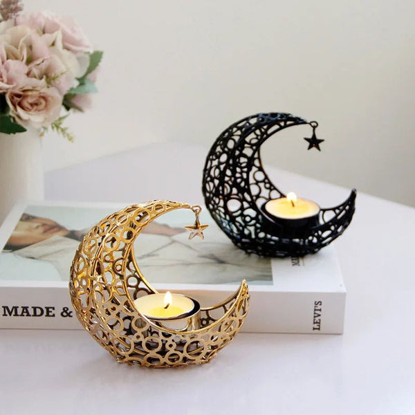Elegant Black or Gold Crescent Moon Candle Holders – Romantic Tealight Décor for Weddings, Christmas, and Special Occasions