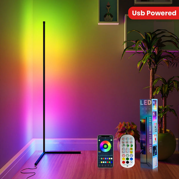 LED 1/2 Pack Corner Floor Lights -16Million DIY Color Changing, RGB Smart Modern Lights Adjustable 56 Inches About 142cm With Remote Control And APP Control, USB Power Supply, Four Modes With Music, Game Room, Christmas And New Year Decoration