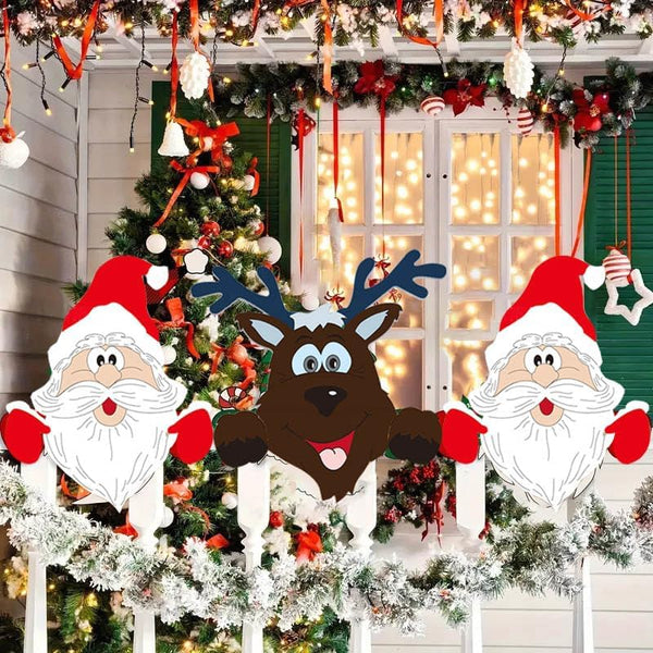 Fence Panel Christmas Decor – Adorable Santa, Snowman, and Reindeer Peekers for Whimsical Indoor and Outdoor Christmas Charm