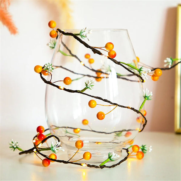 Fruit And Flower String Lights – Battery-Powered Garland with Copper Wire, Perfect for Christmas, Thanksgiving, and Holiday Décor