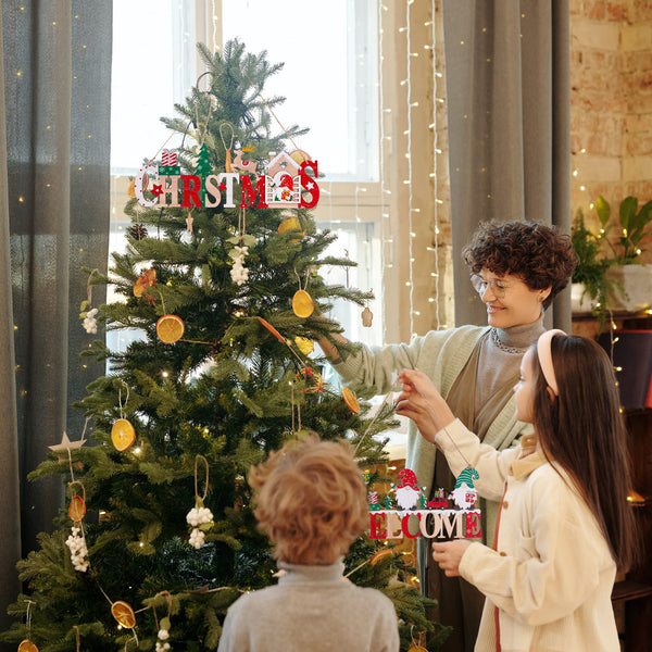 Gnome Santa Claus Wooden Hanging Ornament Signage - Set of 5 – Festive Christmas Decoration for Home, Door, and Tree, Perfect for Holiday Cheer