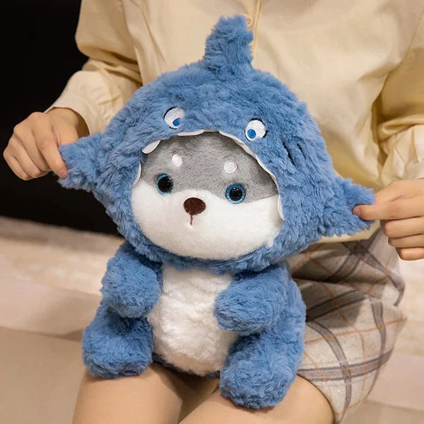 Fluffy Dog & Cat in Shark Outfit Plushie