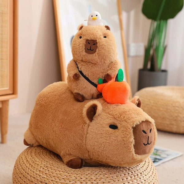 Fluffy Sleepy Capybara with Orange Plushie