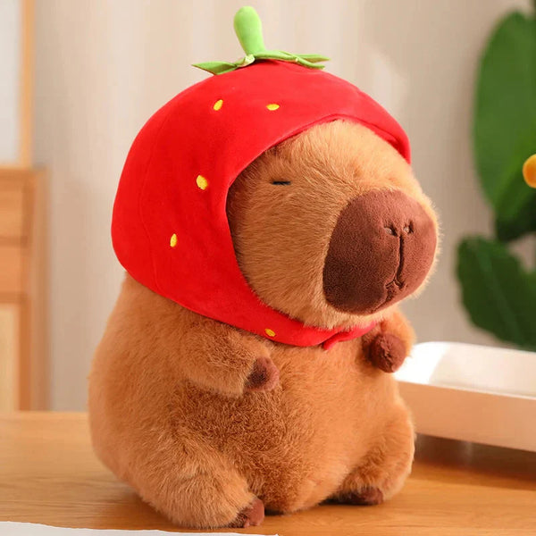 Kawaii Capybara with Strawberry Hat Plushie