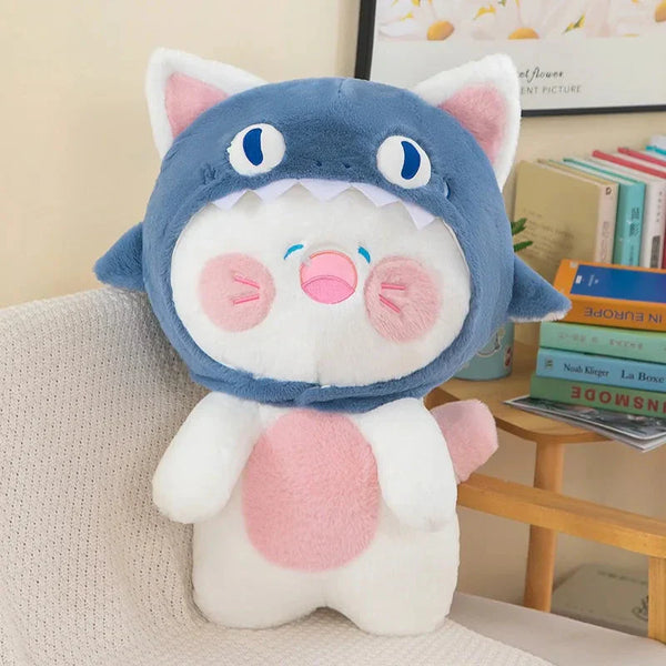 Kawaii White Cat Shark Hat Plushie