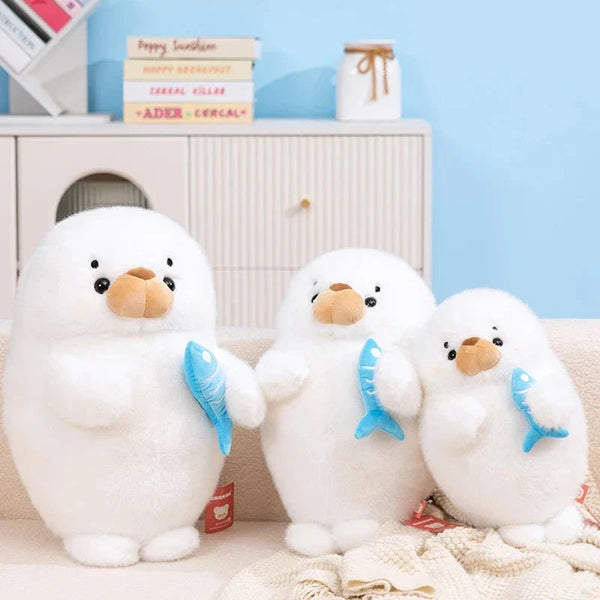 Mochi Seal Plushie with Fish