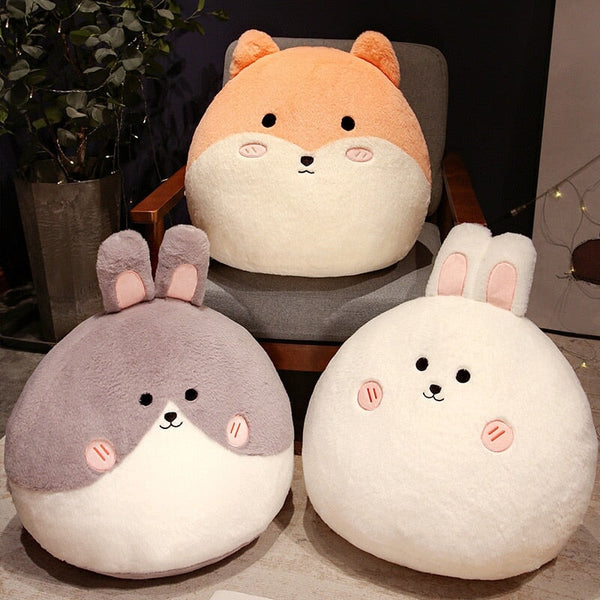 Round Cat Bunny Fox Pillow Plushie Collection