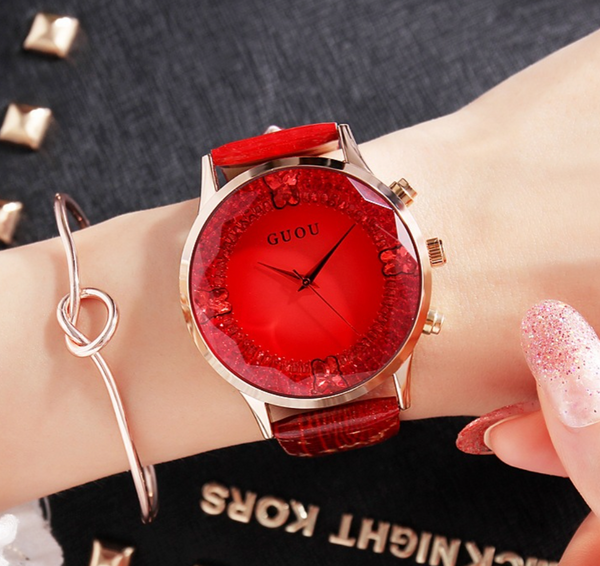 Luxury Diamond Genuine Leather Ladies Watch