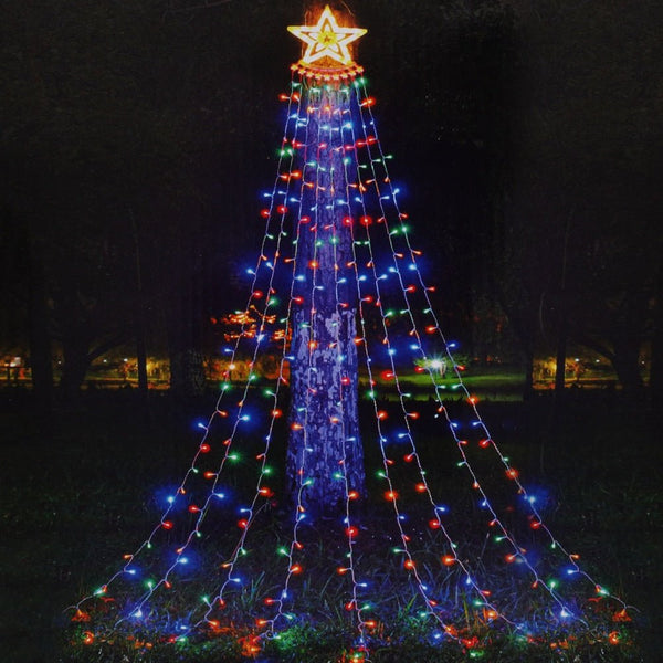 Led Five-Pointed Star Waterfall Mountable Christmas Tree Light for Yard Outdoor Deco