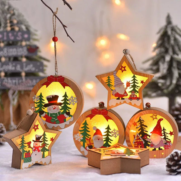 LED Wooden Christmas Ornaments – Festive Christmas Tree Decorations, Perfect for Holiday DIY Gifts & New Year Decor