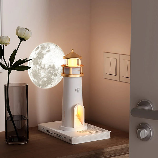 Lighthouse Moon Projection Lamp – Dimmable Bluetooth Ambient Light with Motion Sensor, Perfect for Nighttime Serenity & Christmas Gifting
