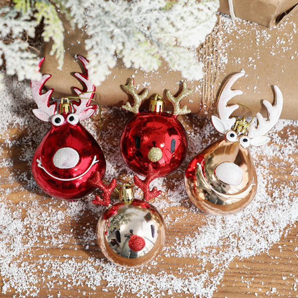 Red Christmas Ornament Balls with Charming Elk Scene – Festive Tree Pendants for Holiday Magic