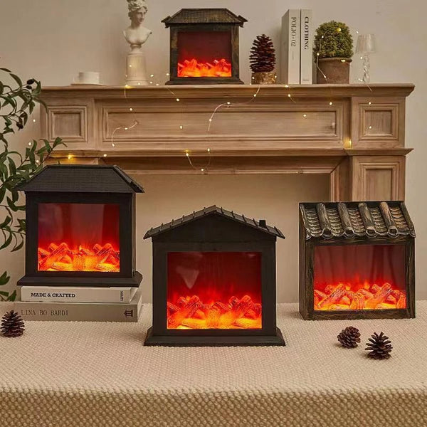 Retro Fireplace Lantern – Flickering Flame Night Light for Christmas Charm, USB/Battery-Powered Holiday Décor