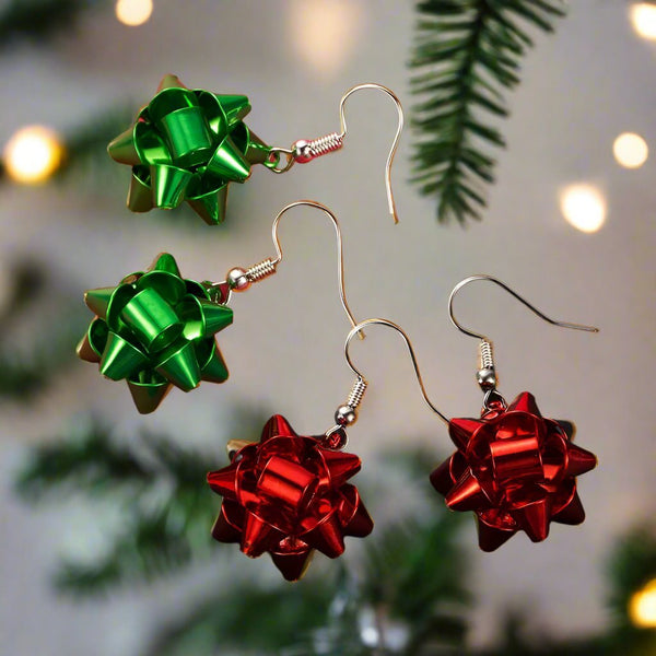 Sparkling Christmas Gift Bow Star Earrings – Trendy Christmas Earhooks for a Festive Fashion Statement & Perfect Holiday Gift