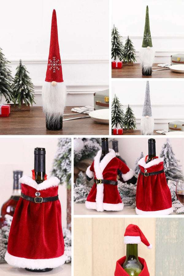 Velvet Christmas Wine Bottle Covers – Stylish Dress Set for Festive Table Décor & Perfect Holiday Gifts
