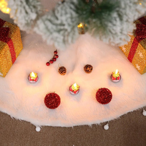 White Faux Fur Christmas Tree Skirt – Elegant Plush Carpet for Holiday Décor & New Year Charm