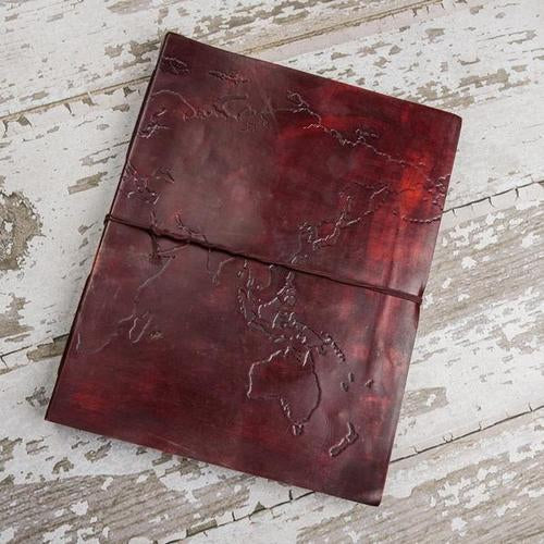 World Map Oversized Large Handmade Leather Journal