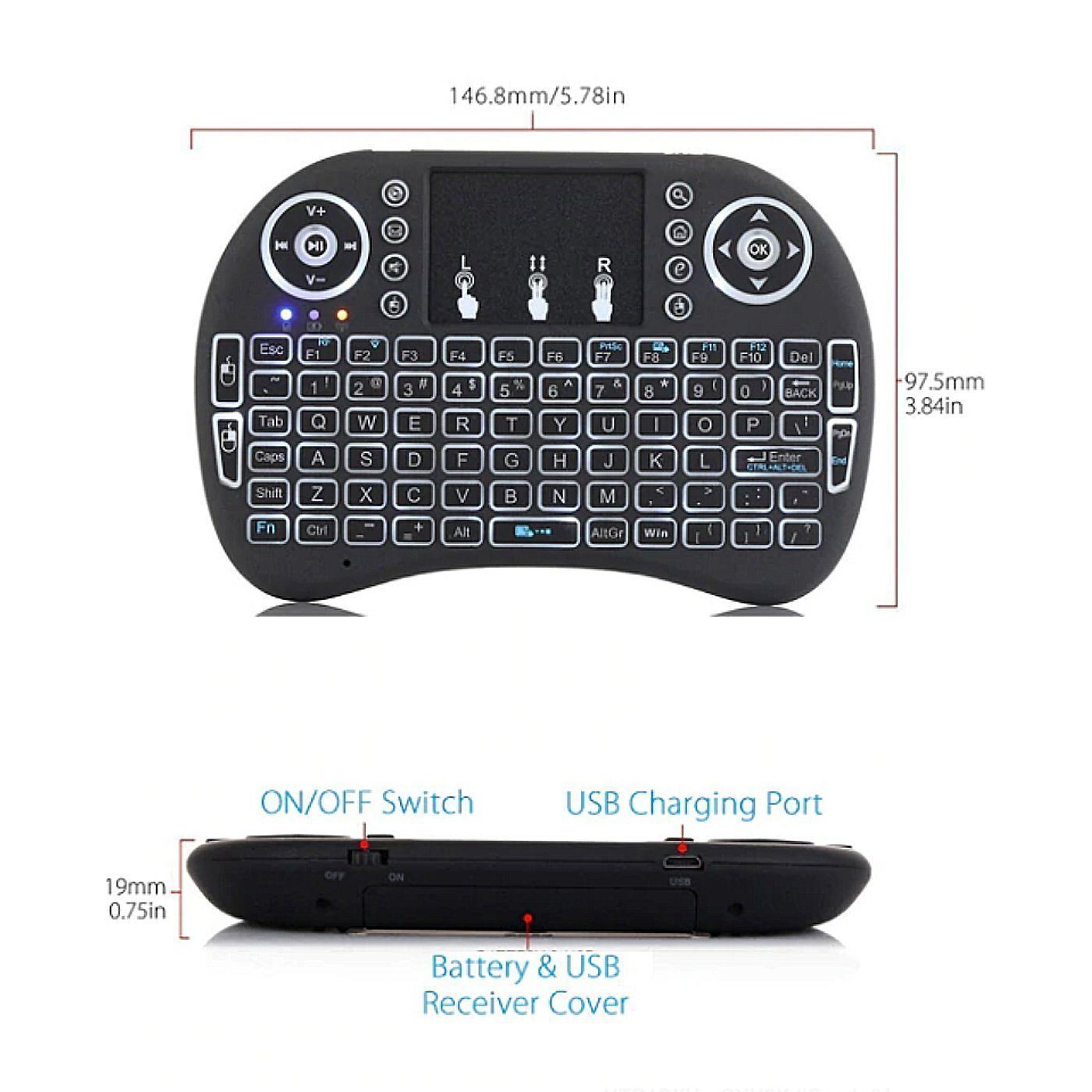LED Backlit Wireless Mini Keyboard