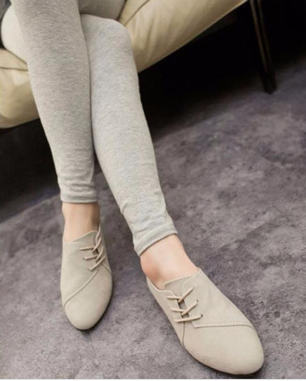 Casual Women Shoes Women  Leather lace-Up Flat Shoes