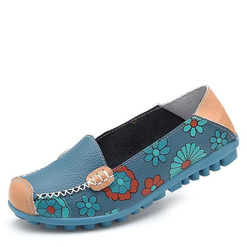 Women Casual Shoes Female Genuine Leather Printing Loafers