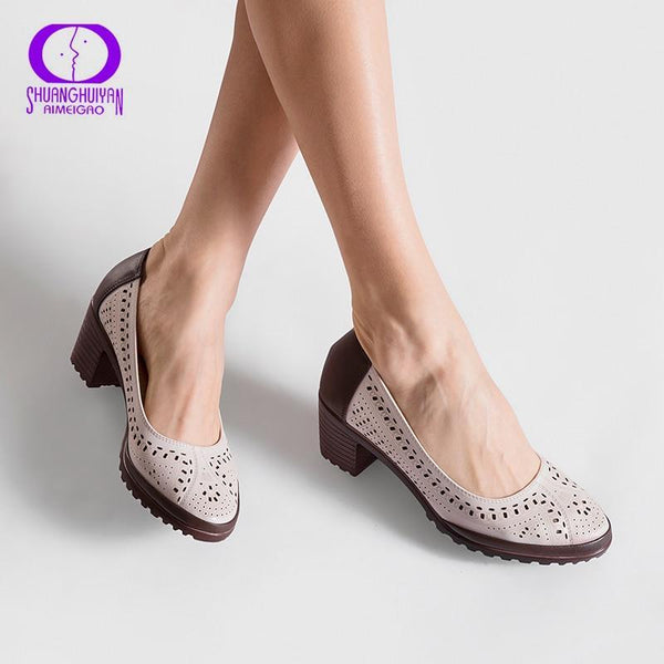 Hollow Out Sandals Soft Leather Women Shoes Pointed Toe High Heel