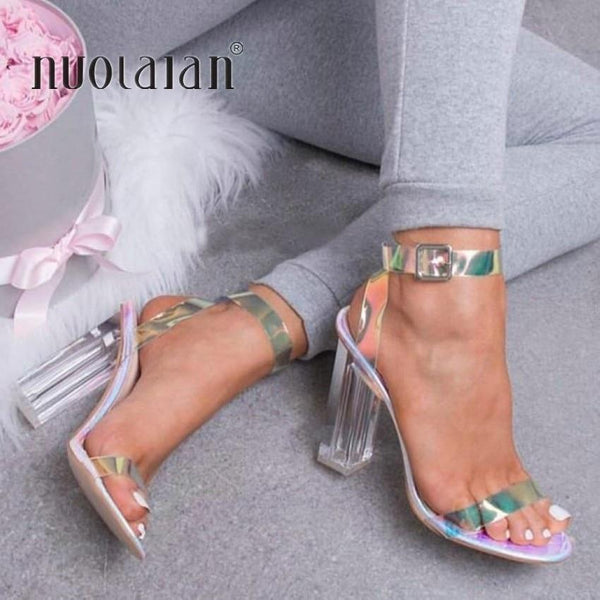 Women Sandals Shoes Celebrity Wearing Simple Style PVC Clear Transparent Sandals