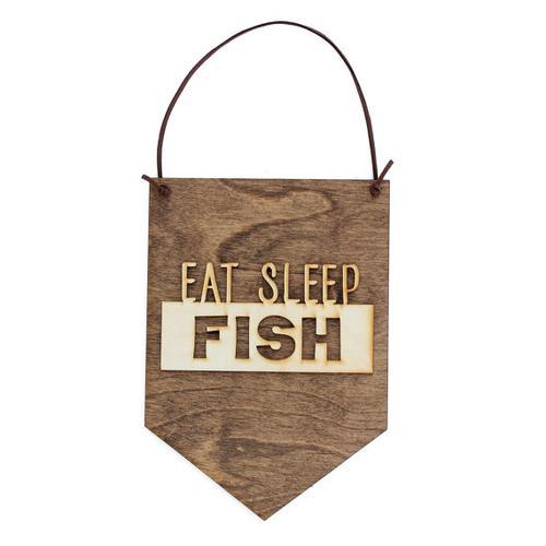 "Eat Sleep Fish" Laser Cut Wooden Wall Banner