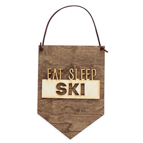 "Eat Sleep Ski" Laser Cut Wood Wall Hanging