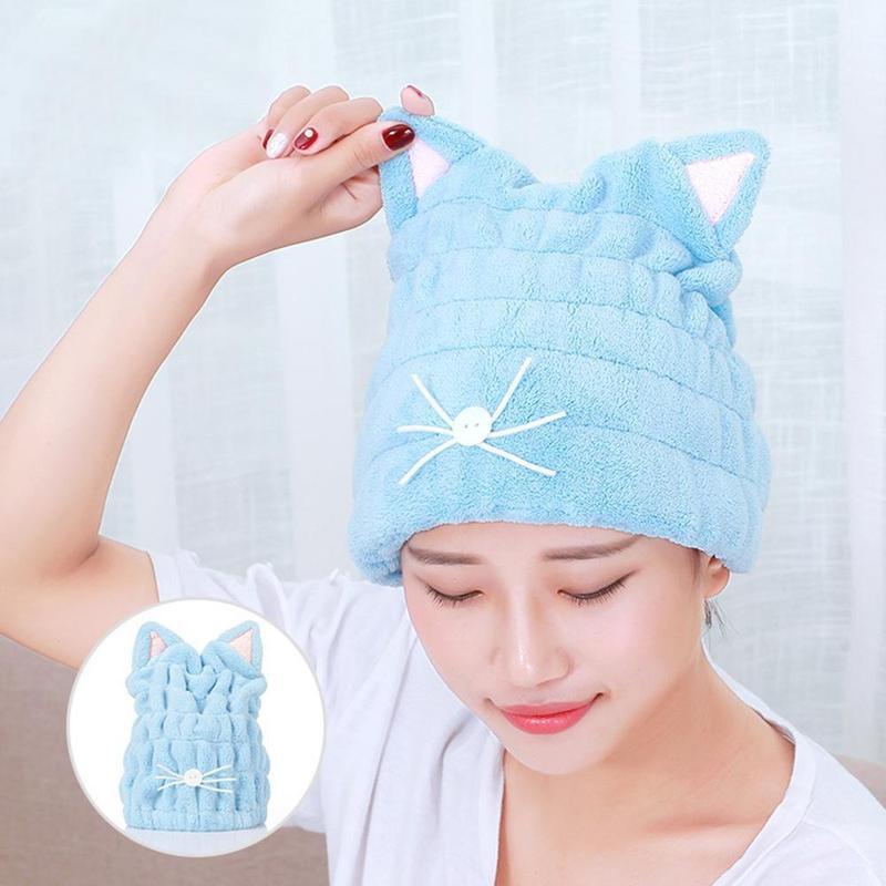Cute Cat Ears Hair-drying Towel Bath Cap