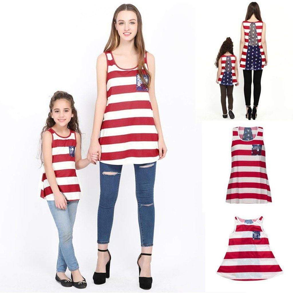 Mom Me Baby Girls Blouse 4th Of July Independence Day Family Tops Stars Striped T-Shirt Clothes