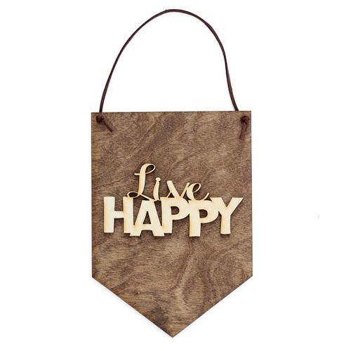 "Live Happy" Laser Cut Wooden Wall Banner