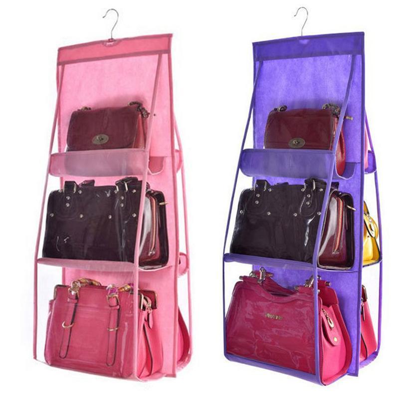 Hanging Handy Handbag Organizer 6 Pocket Transparent Storage Wardrobe