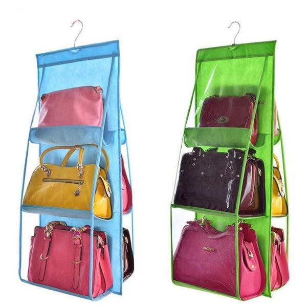 Hanging Handy Handbag Organizer 6 Pocket Transparent Storage Wardrobe