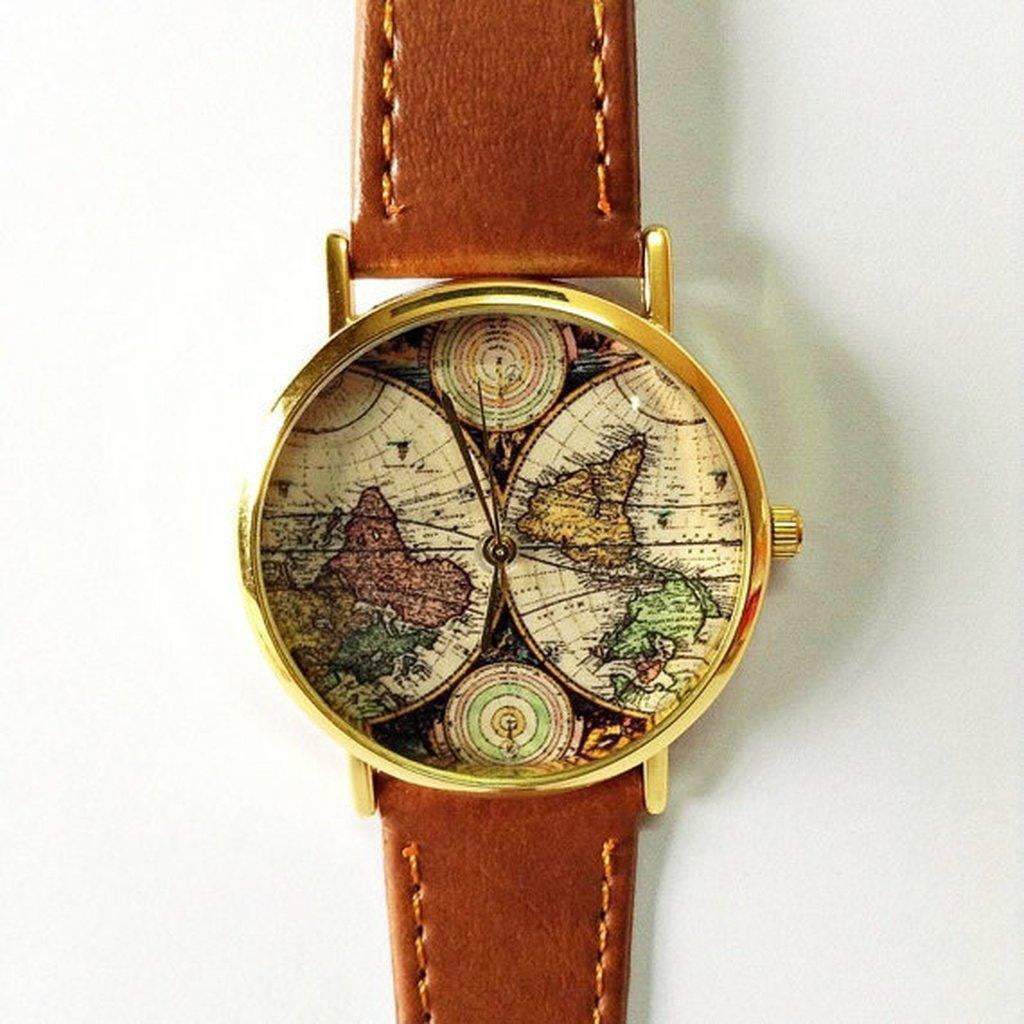 Map Watch, Vintage Style Leather Watch