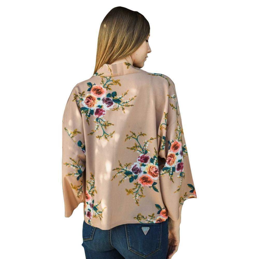 Elegant Mocha Rose Floral Kimono