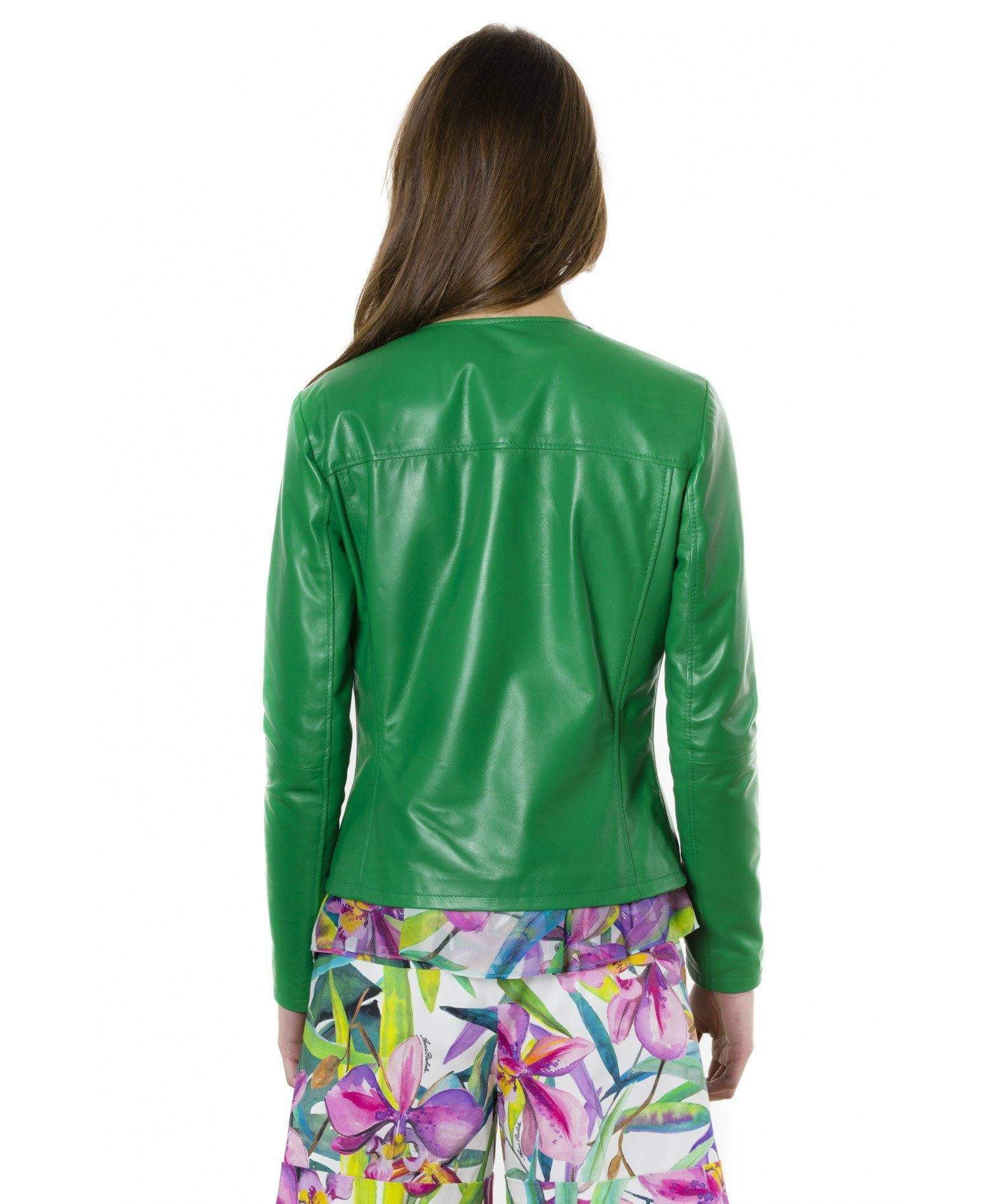 Women's leather jacket green Pinko