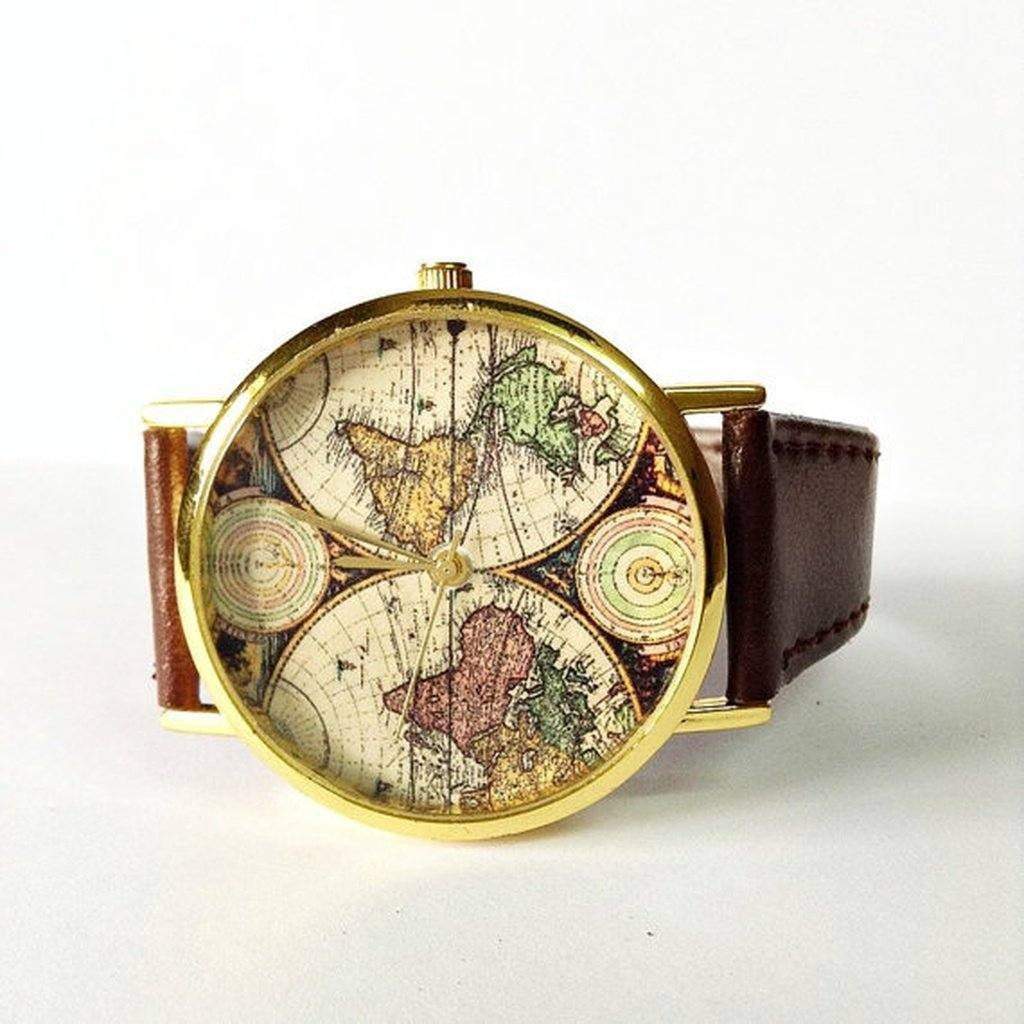 Map Watch, Vintage Style Leather Watch