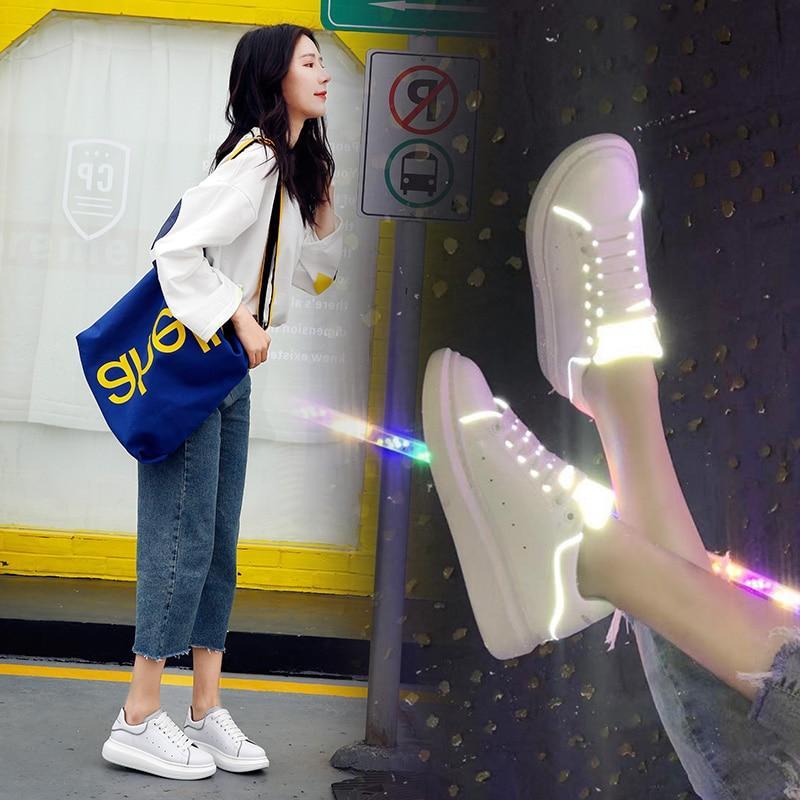 new  women sneakers genuine leather platform luminous shoes