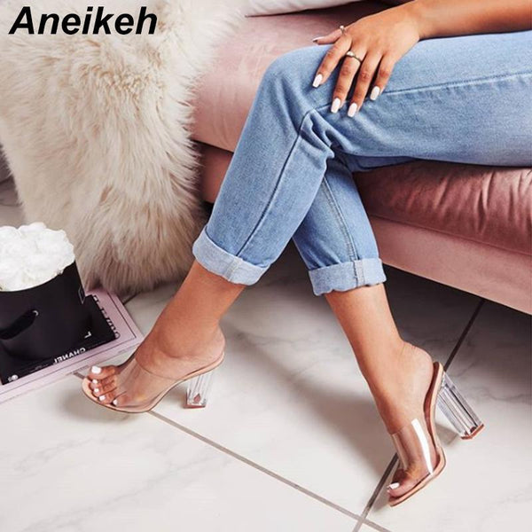 New Women Sandals PVC Jelly Crystal Heel Transparent Women Sexy Clear High Heels  Sandals