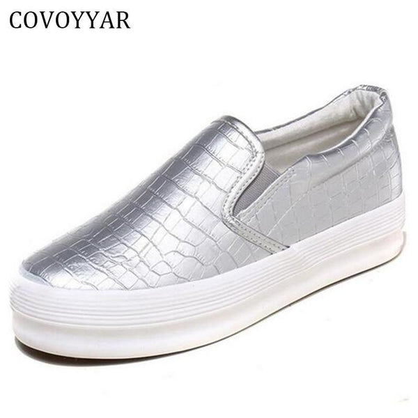 Chic Snake Print Women's Shoes Flat Loafer Spring Autumn Slip On Black/Silver Platform Shoes