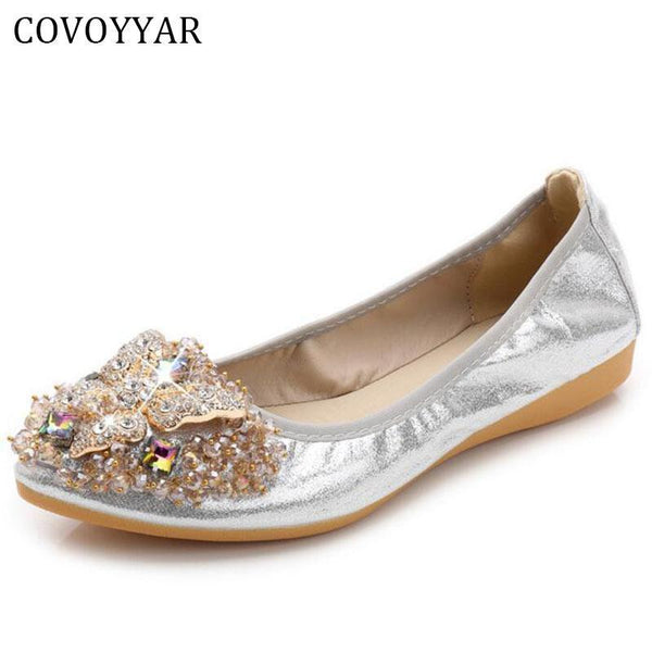 Luxury Rhinestone Ballet Flat Shoes Women Butterfly Pointed Toe Golden Shoes Loafers