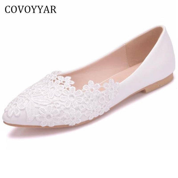 White Lace Wedding Shoes Women  Flowers Bride Shoes