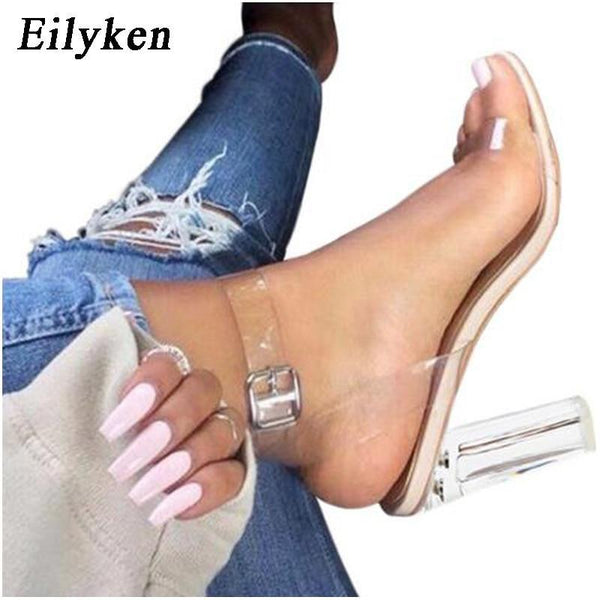 Women Sandals Ankle Strap Perspex High Heels