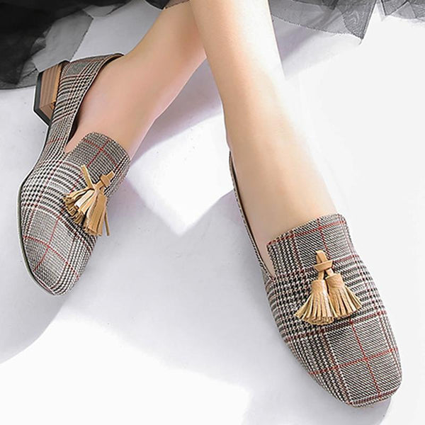 Loafers for girls Fashion Gingham Flats shoes