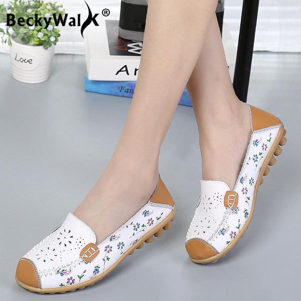 Genuine leather flats shoes women  female moccasins casual ladies shoes