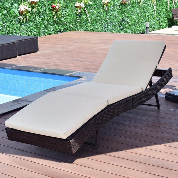 Premium Patio Sun Bed Adjustable Pool Wicker Lounge Chair