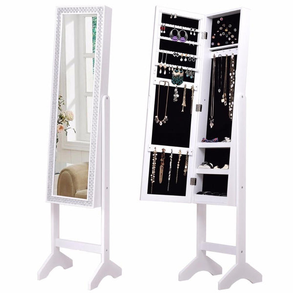 Modern Luxury Cheval Mirror Jewelry Cabinet With Diamond Bejeweled Border
